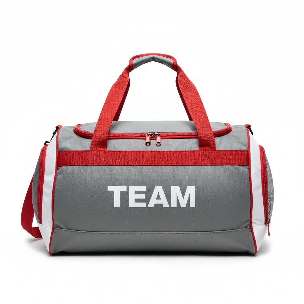 Custom Duffel Bag — Grey / Red