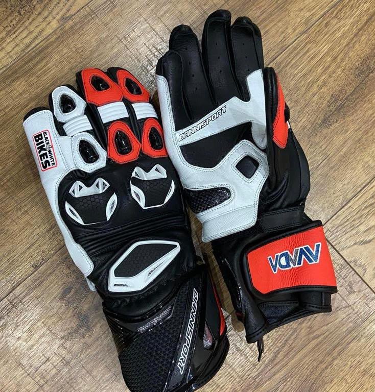 Motorbike Racing Gloves — Black / White