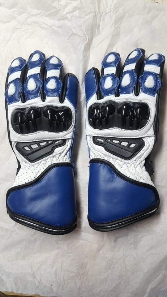 Motorbike Racing Gloves — Blue / White