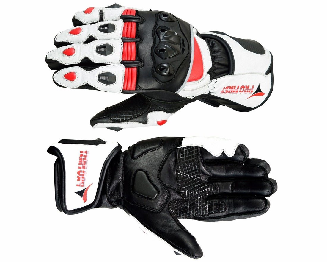 Motorbike Racing Gloves — White / Red